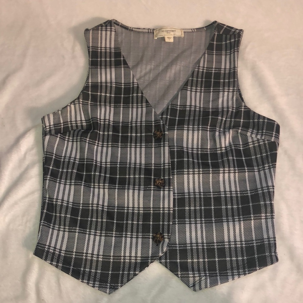 Black and white plaid button up vest